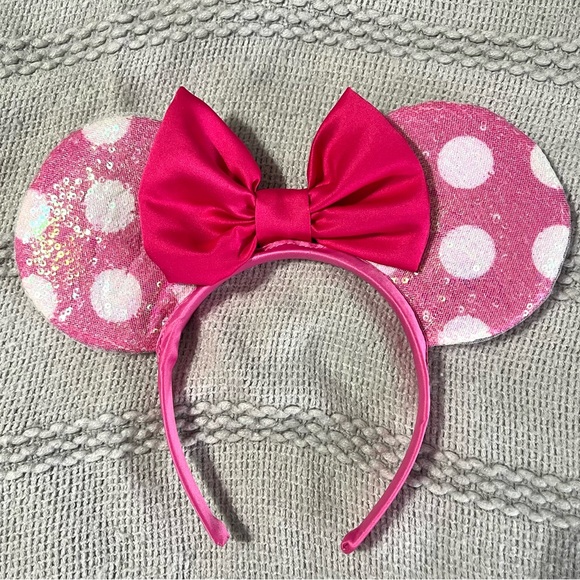 Disney Minnie Mouse Pink Polka Dot Sequin Ears Headband - Picture 1 of 3